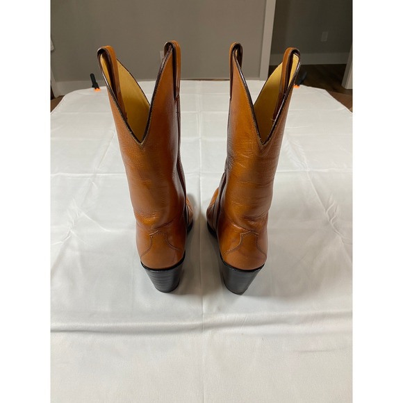 VTG Justin Tan Leather Western Cowboy Boots Pointed Toe Stacked Womens Heel  8 - Picture 8 of 12